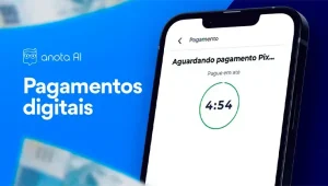 Anota AI Blog 6 imagem de fundo azul e a foto de um celular, com um texto falando dos benefícios dos pagamentos digitais para um restaurante