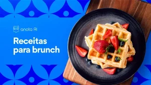 Anota AI Blog 9 imagem de fundo azul e elementos gráficos, com um waffle e escrito receitas para brunch