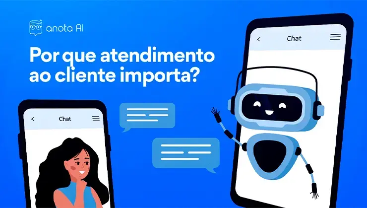 imagem gráfica com um robô e um cliente em desenho mostrando a importância do atendimento delivery