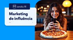 Anota AI Blog 8 foto que representa influencers de comida, com, uma moça segurando um celular e fotografando uma pizza.