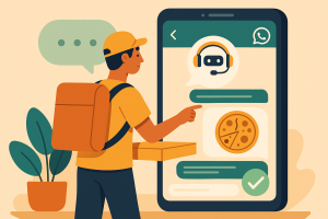 imagem ilustrada que mostra um entregador usufruindo do atendimento automatizado no whatsapp