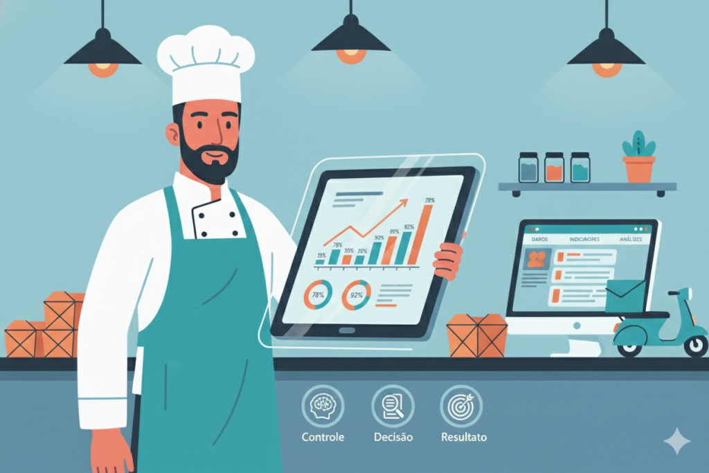 ilustração que mostra um chef mostrando indicadores de delivery