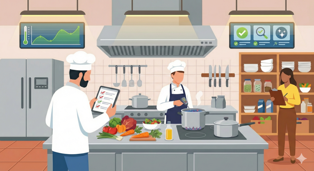 imagem ilustrada mostrando o controle de qualidade de restaurante