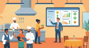 ilustração mostrando gestão de equipe de restaurante