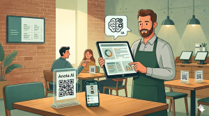 desenho mostrando um qr code na mesa e app para garçom