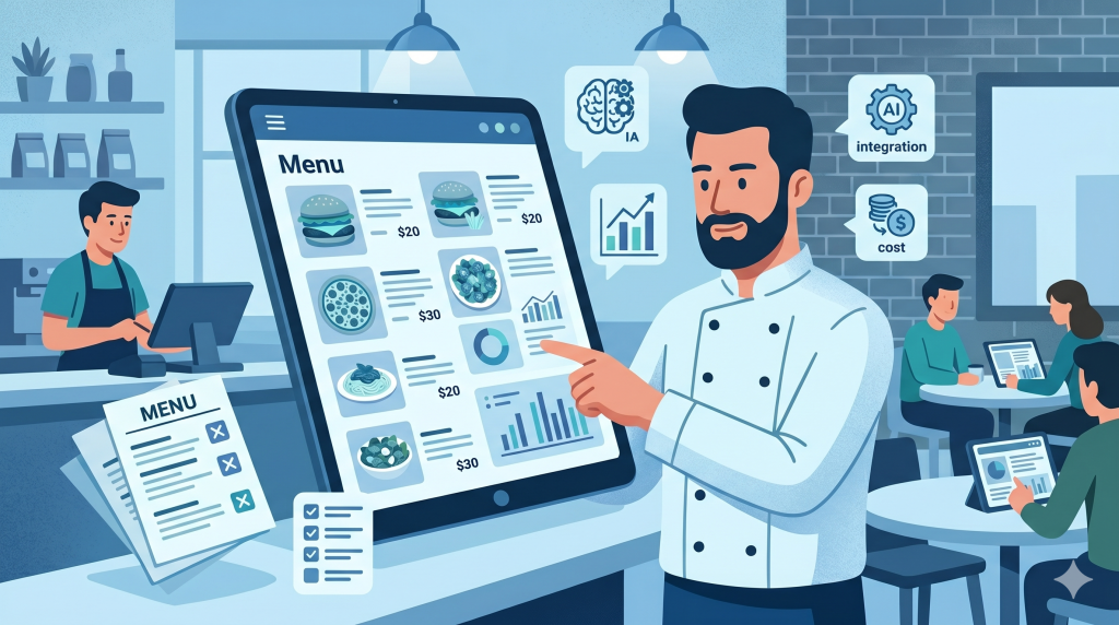 imagem em desenho simbolizando um homeme escolhendo no melhor cardápio digital para restaurante: o da Anota AI