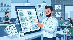 imagem em desenho simbolizando um homeme escolhendo no melhor cardápio digital para restaurante: o da Anota AI