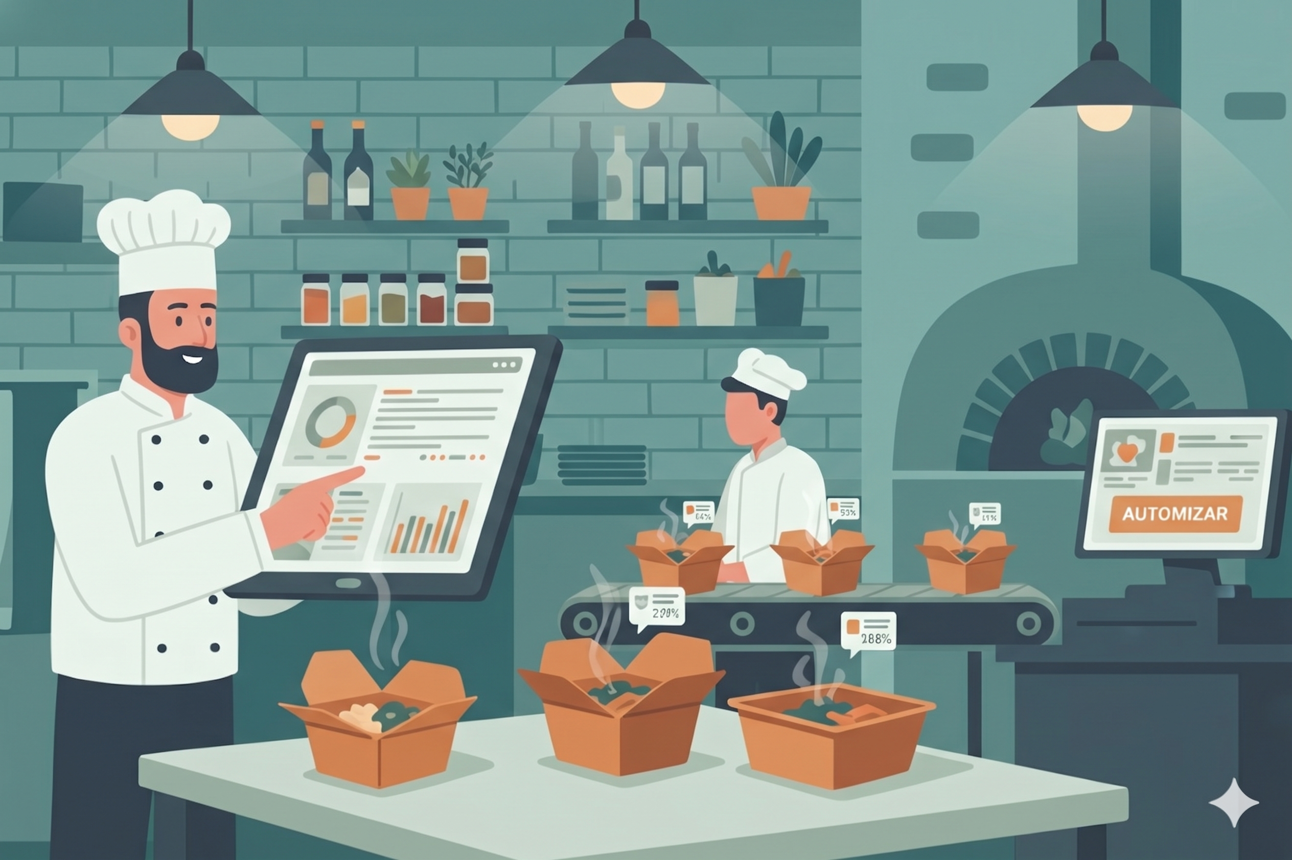 ilustração que mostra um sistema de gestão para restaurante