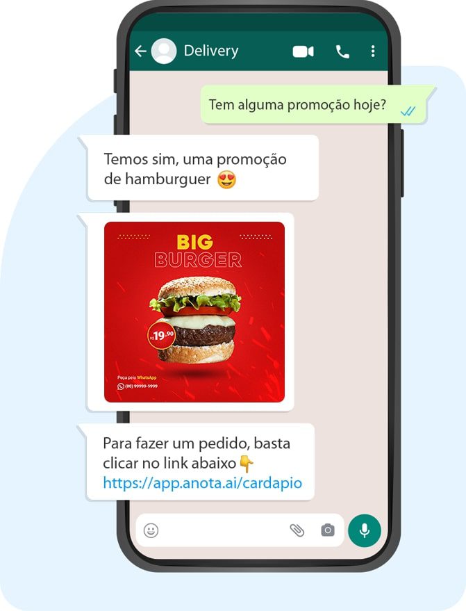 Atendente virtual para WhatsApp envia promoções do cardápio digital